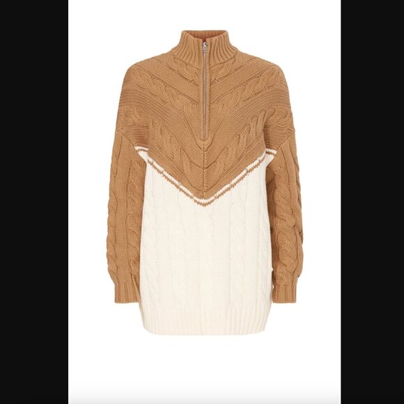 Staud Brown Hampton Sweater, Brown and White Knit Quarter Zip, Size Small - Picture 3 of 6